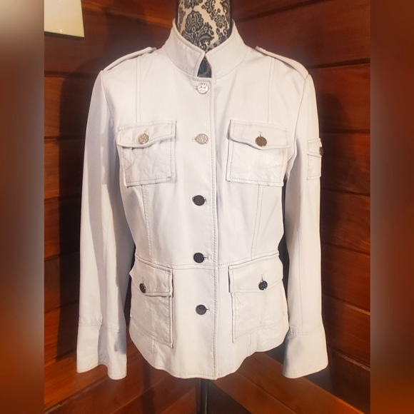 Tory Burch Jackets & Blazers - Tory Burch Leather Women's White Military Style Jacket Coat 14 Fits 10 12